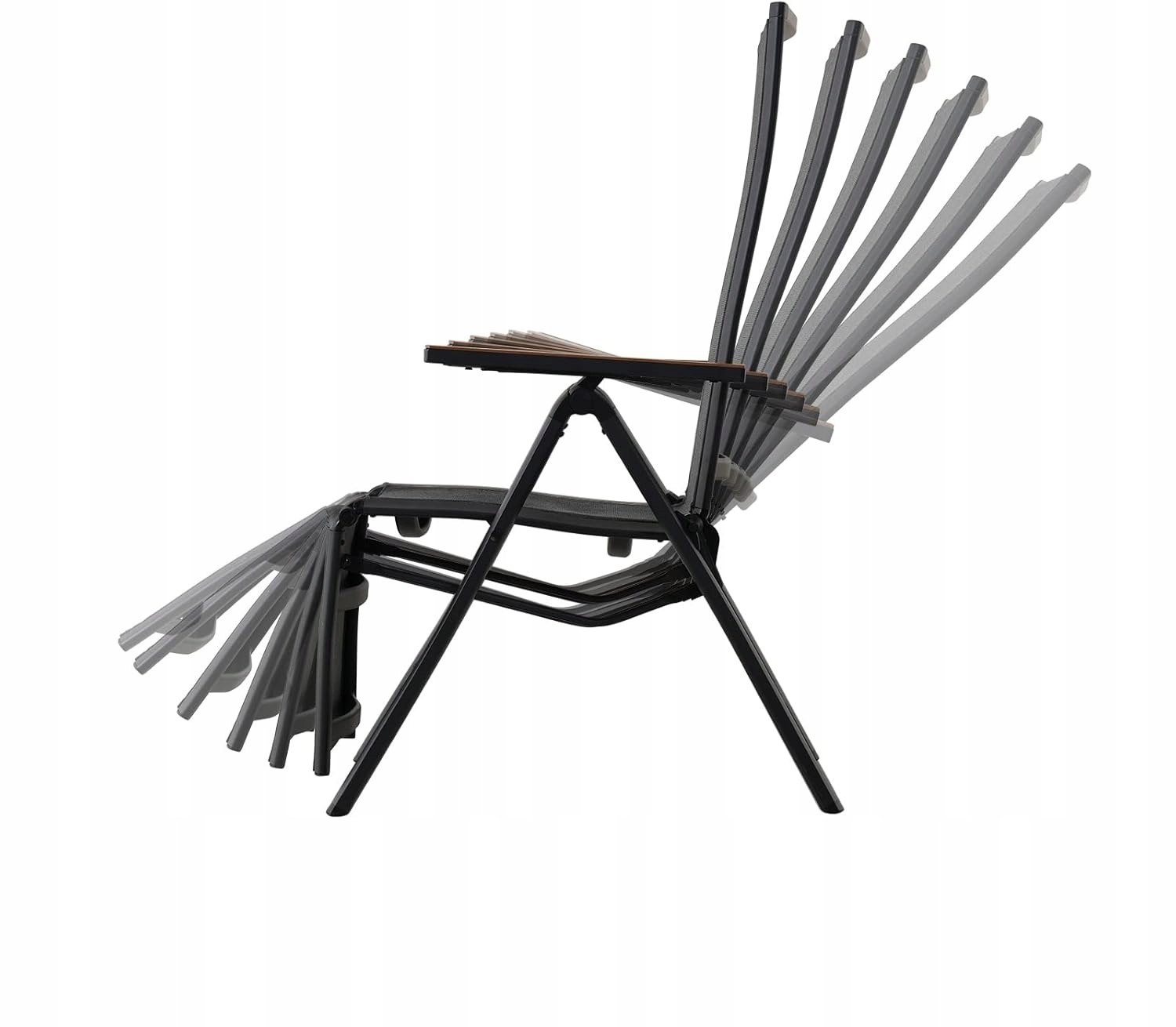 GrandPatio Składany Leżak Fotel Ogrodowy z Podnóżkiem Regulacja Czarny Długość (dłuższy bok) 70 cm