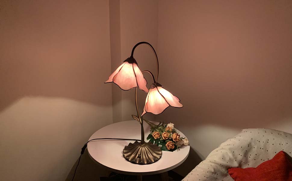 Bieye Pink Flower Tiffany lampa stołowa z witrażem