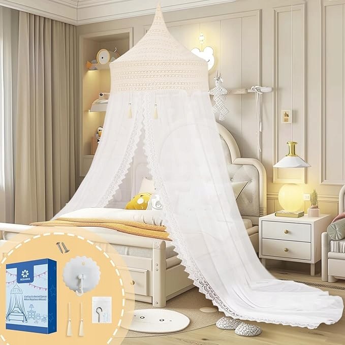 J59. SESAMIS Tkany baldachim Moskitiera do łóżeczka dziecięcego 240 cm Kod producenta B0CH3HGTBF