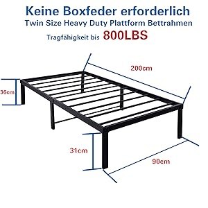 VERFARM łóżko platformowe z metalu, rama łóżka 90 x 200 cm, metalowa rama łóżka z metalu