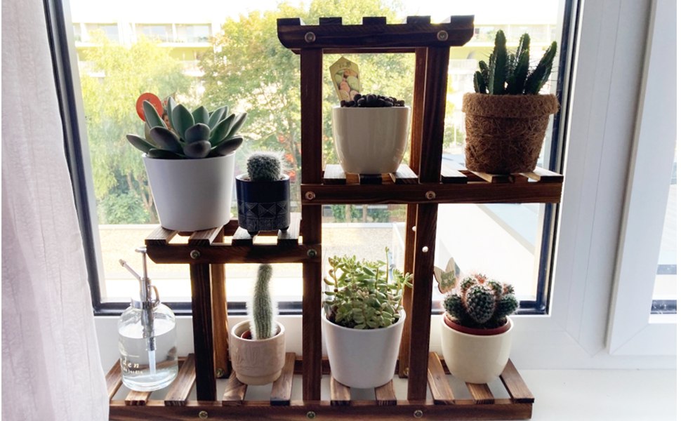 Drewniany stojak na rośliny, półki na biurko, mała, poziomowa półka okienna na kwiaty, zioła